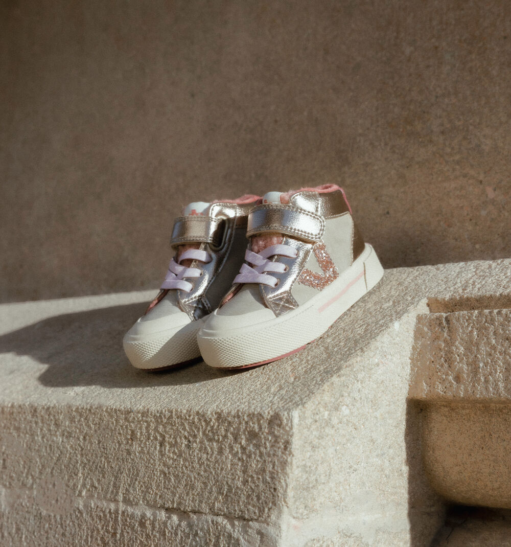 TRIBU METALLIC & GLITTER ANKLE STRAP SNEAKERS