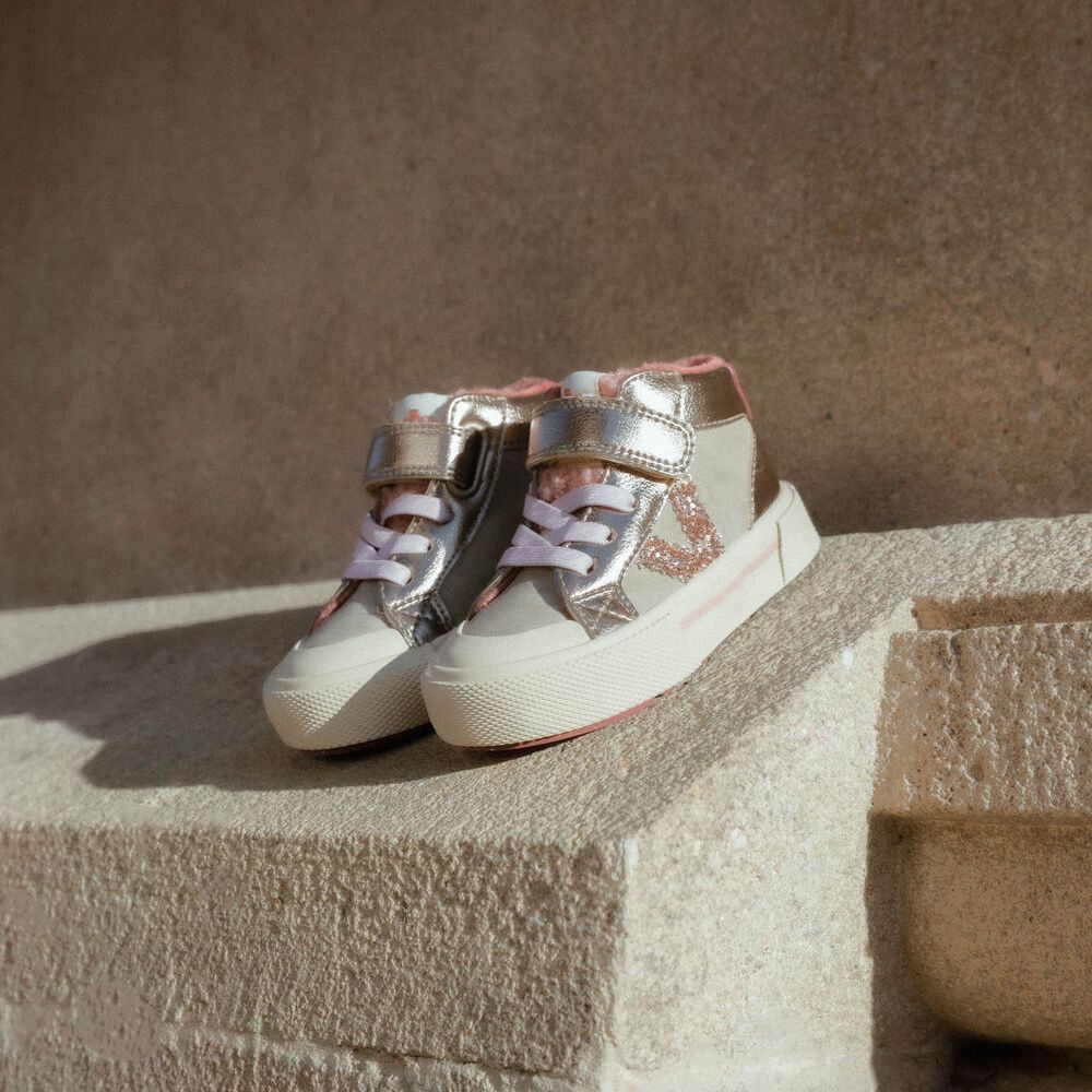 TRIBU METALLIC & GLITTER ANKLE STRAP SNEAKERS