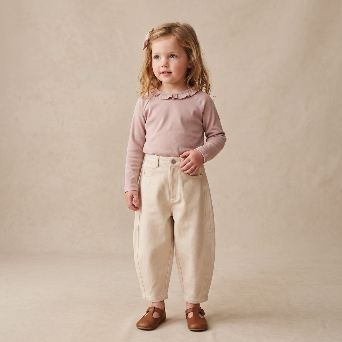 Organic Ruffle Neck Top - Dusty Rose detail