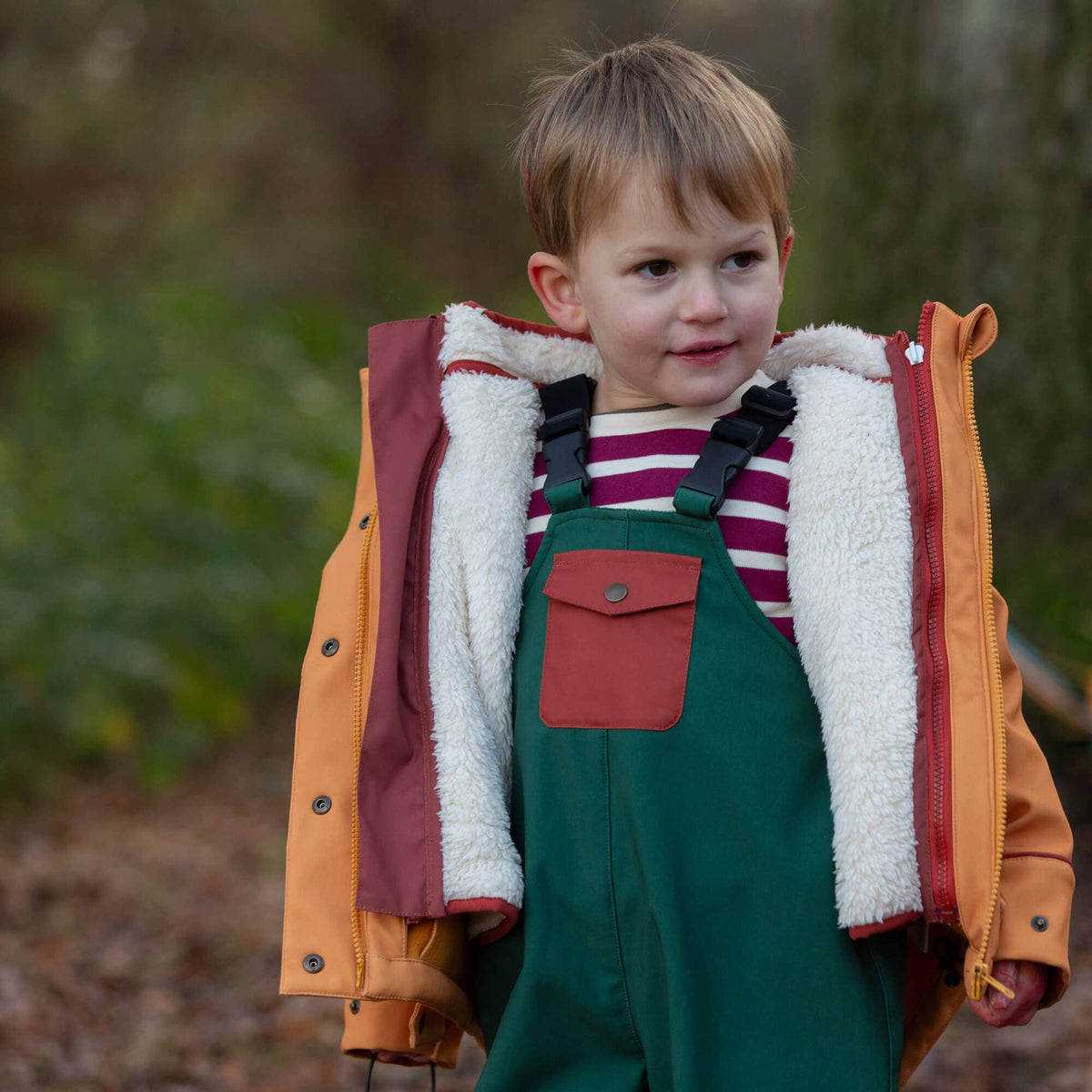 RECYCLED LINED WATERPROOF DUNGAREES || OLIVE
