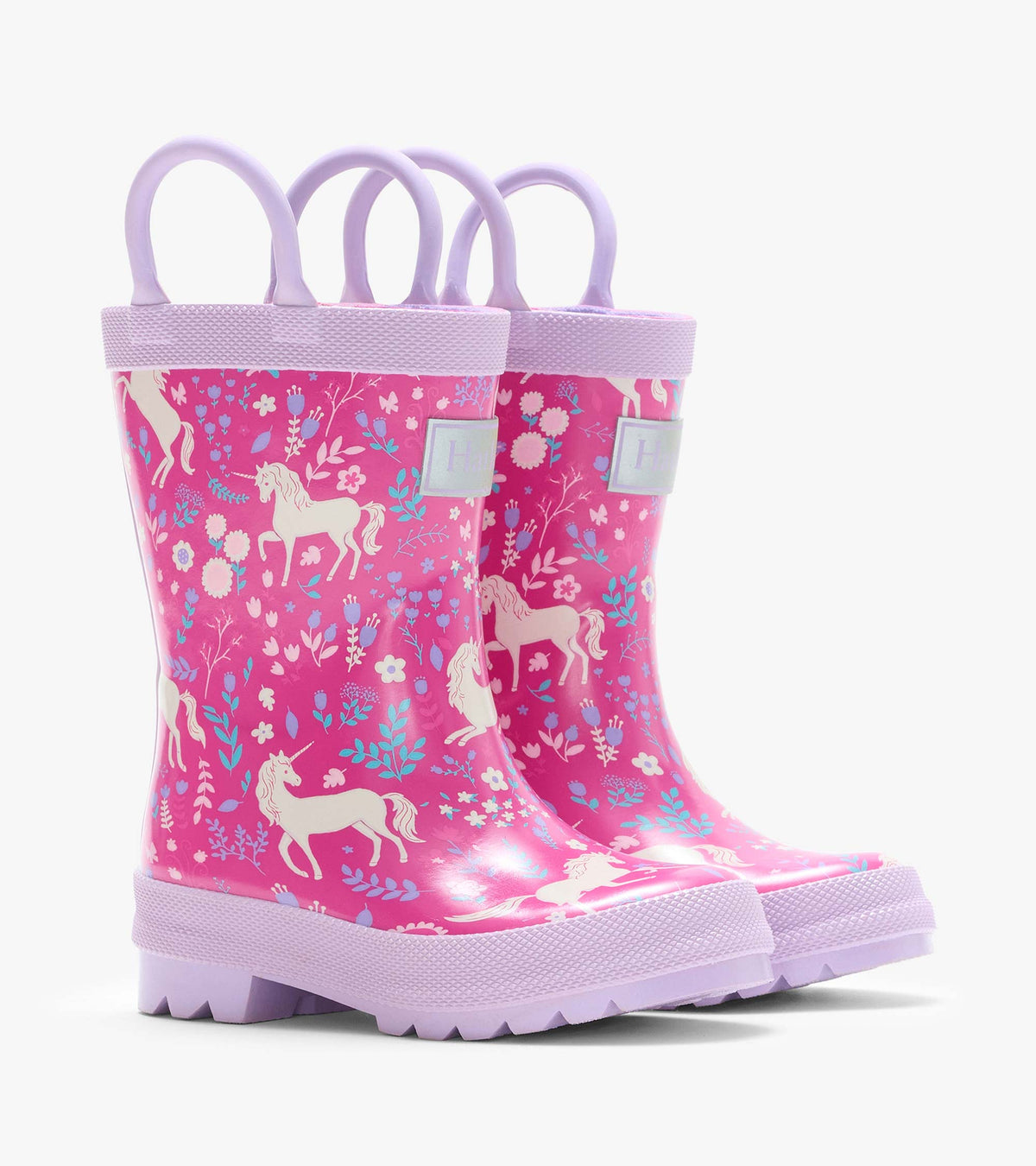 Unicorn Forest Rain Boots with Handles - Very Berry