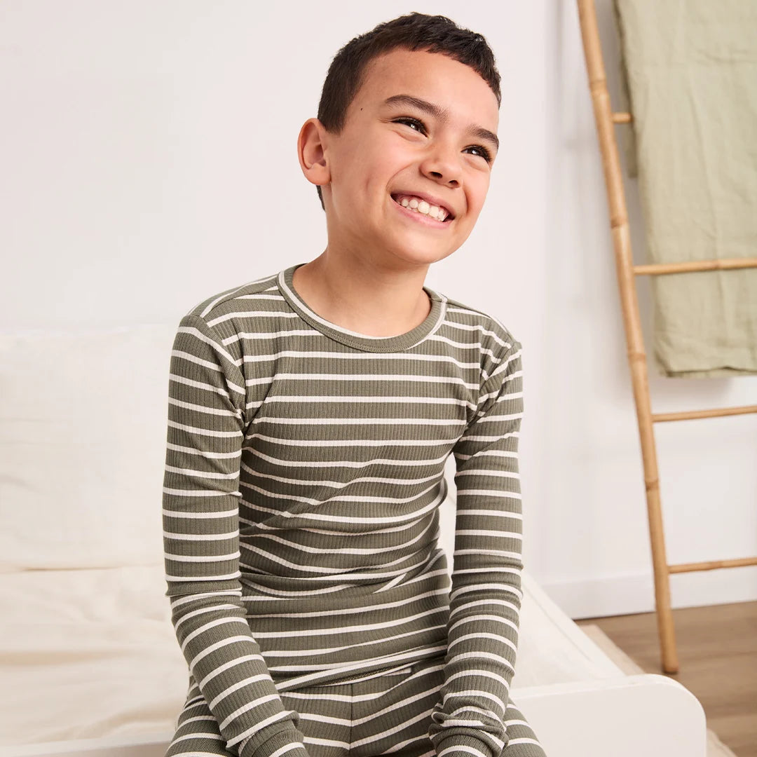 STRIPED MODAL RIB PJ SET || FARM GREEN