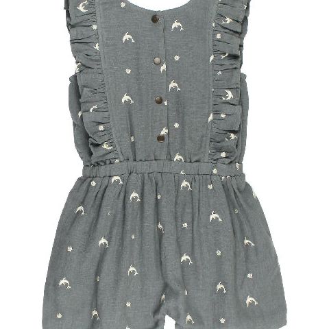Kids' Organic Muslin Ruffle Jumper - Moonstone Dolphin