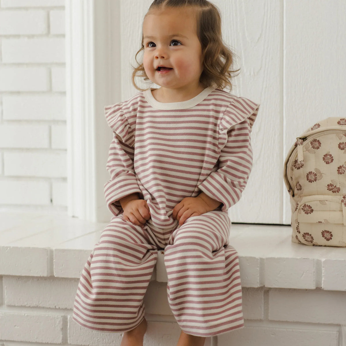 RUFFLE COZY SET || MULBERRY STRIPE