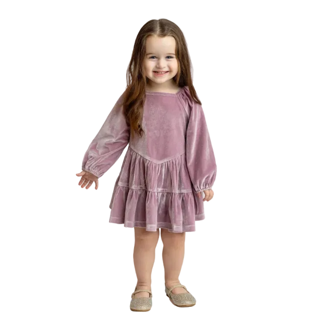 L/S RAGLAN TIERED VELVET DRESS || SUGARPLUM