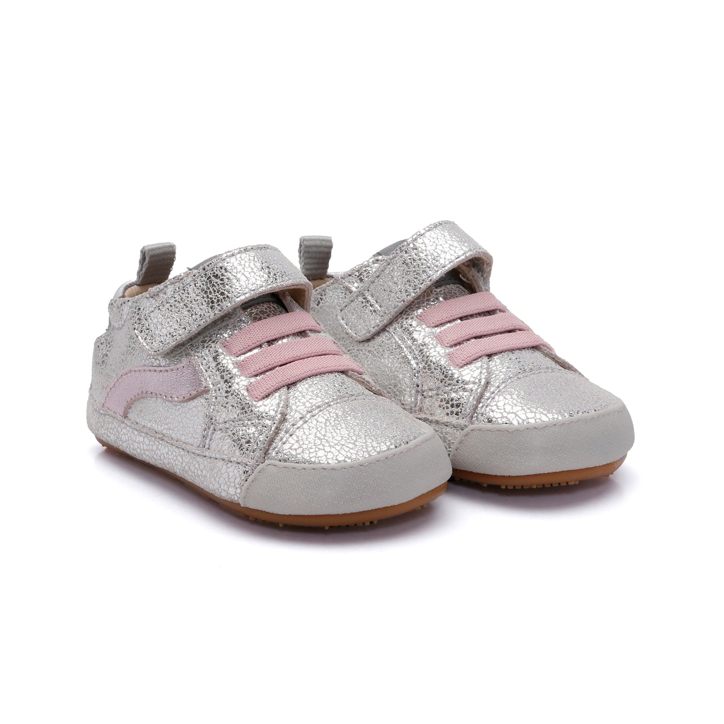 KIDS FIRST WAVE LEATHER SNEAKER || SILVER CRACKLE