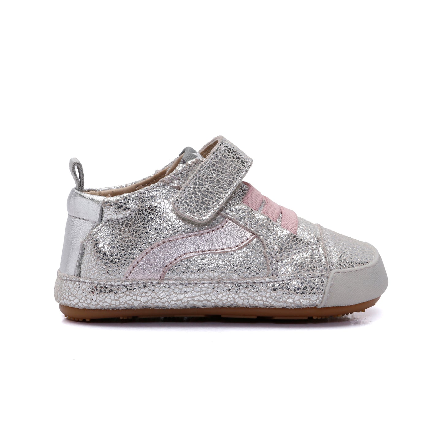 KIDS FIRST WAVE LEATHER SNEAKER || SILVER CRACKLE