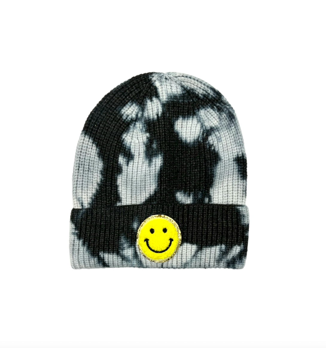 VARSITY SMILEY FACE TIE DYE BEANIE