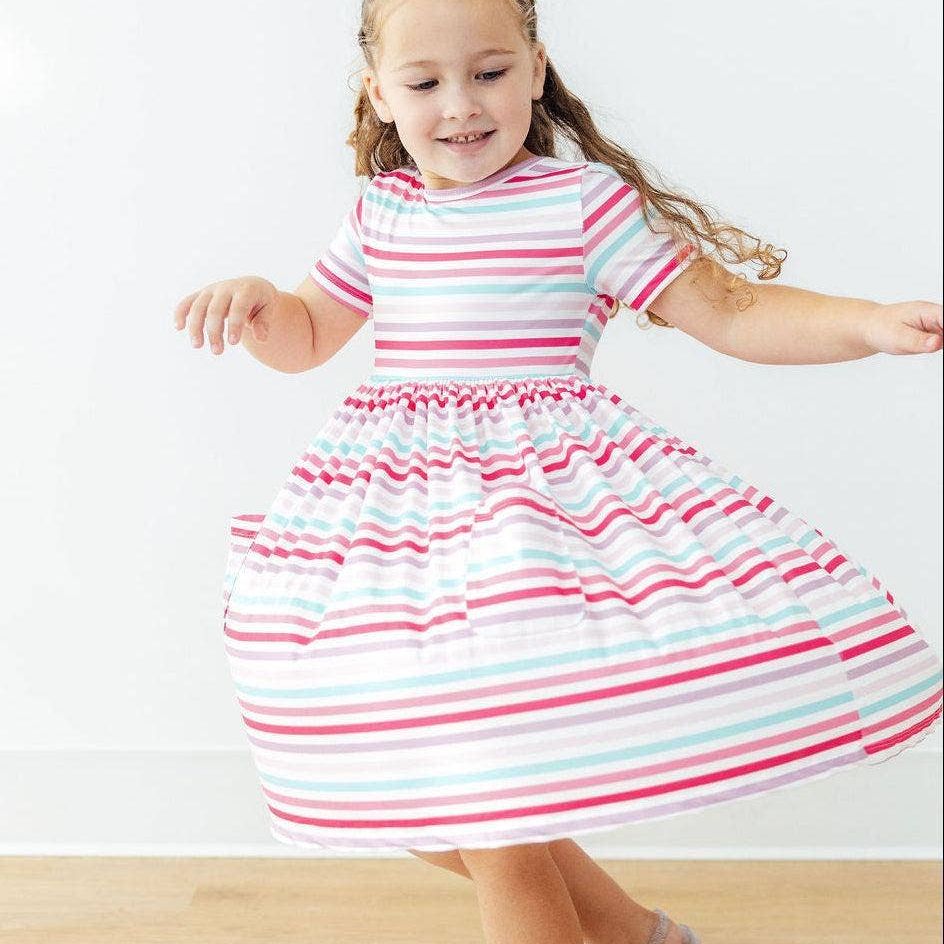 S/S POCKET TWIRL DRESS || PASTEL STRIPES