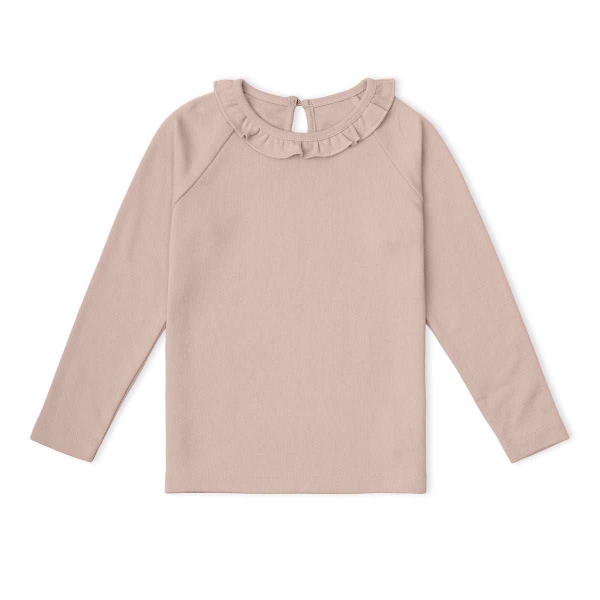 Organic Ruffle Neck Top - Dusty Rose on model