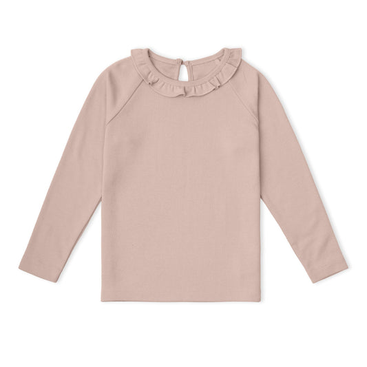 Organic Ruffle Neck Top - Dusty Rose on model