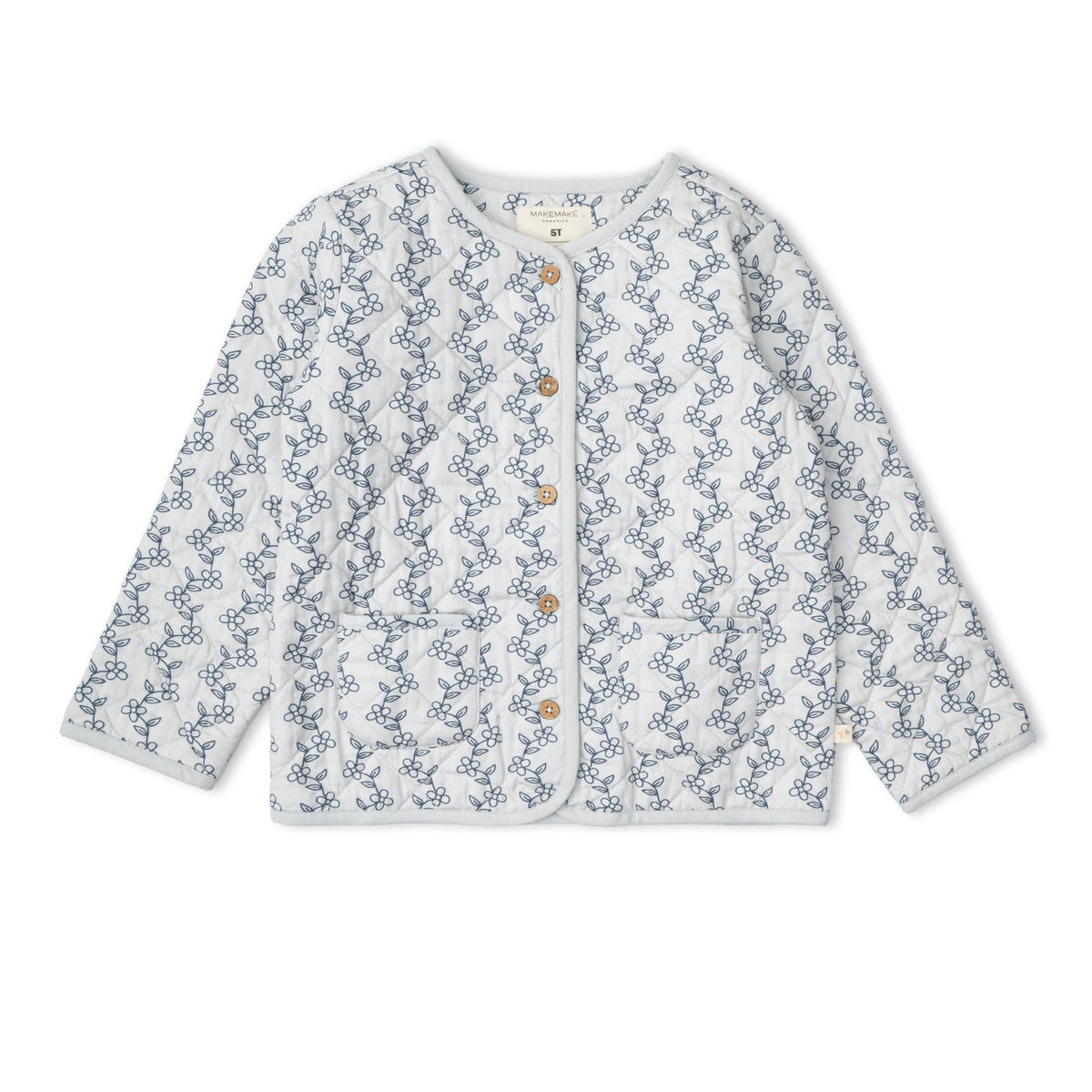 Organic Quilted Buttoned Jacket - Bluebell Vine on model