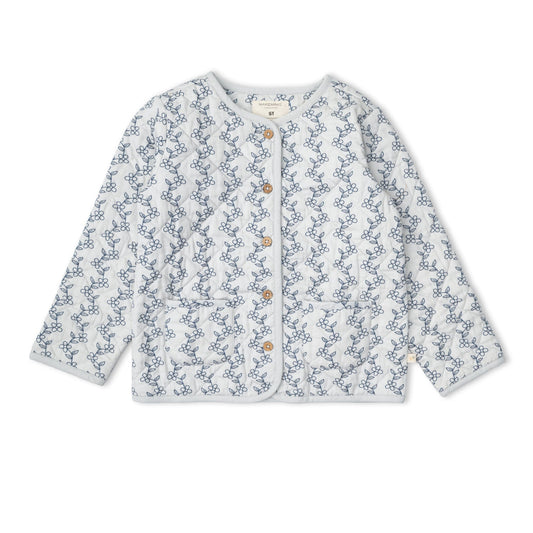 Organic Quilted Buttoned Jacket - Bluebell Vine on model