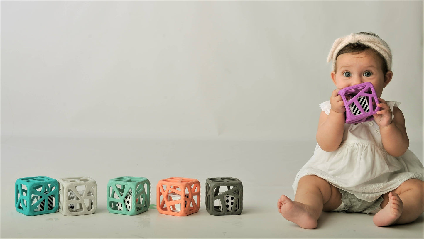 CHEW CUBE || SILICONE TEETHER RATTLE || PINK