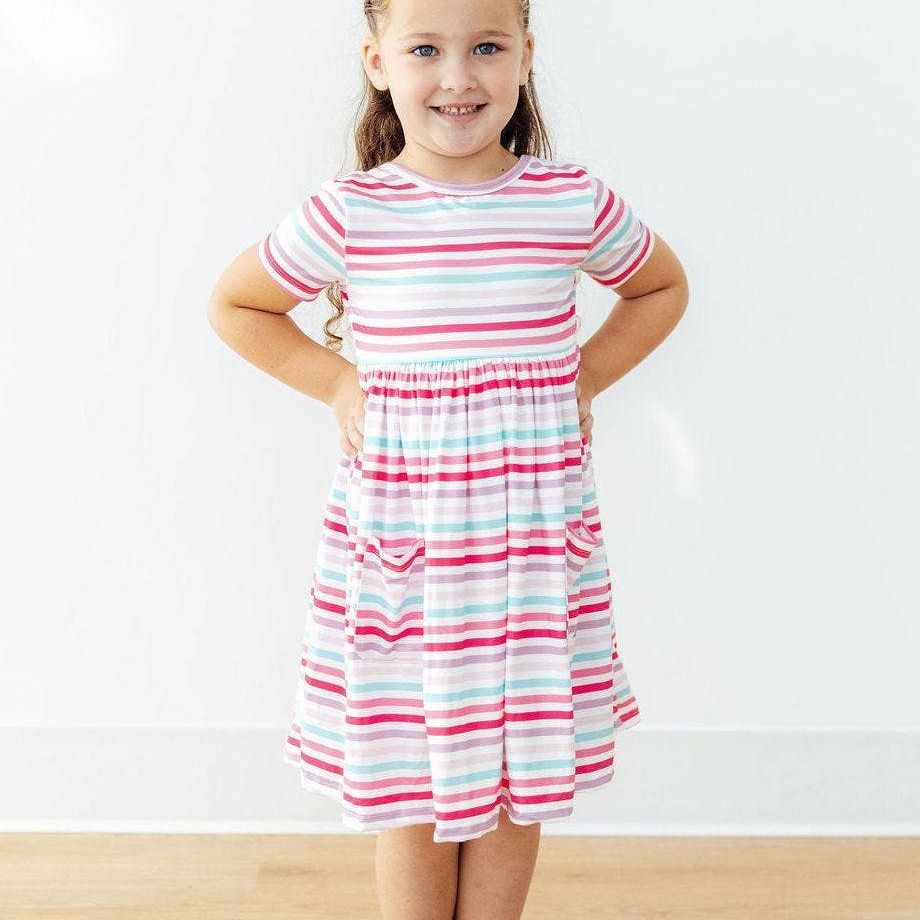 S/S POCKET TWIRL DRESS || PASTEL STRIPES