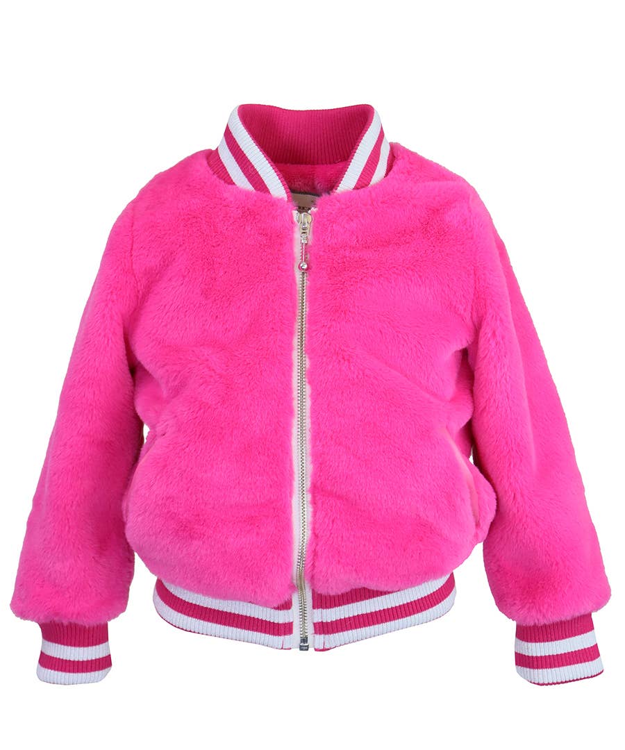 HOT PINK FAUX FUR VARSITY JACKET