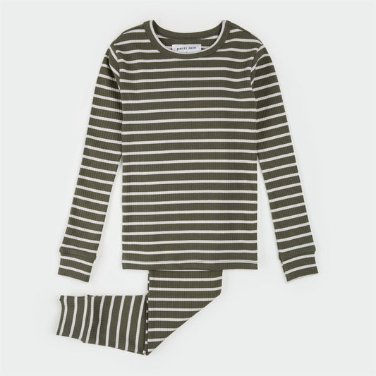 STRIPED MODAL RIB PJ SET || FARM GREEN