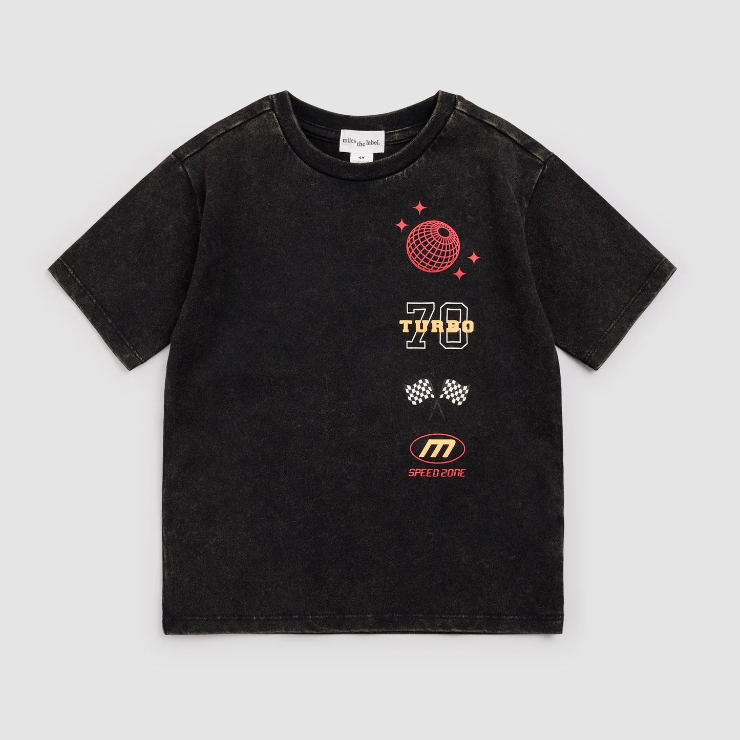 RACING ON BLACK ACID WASH T-SHIRT