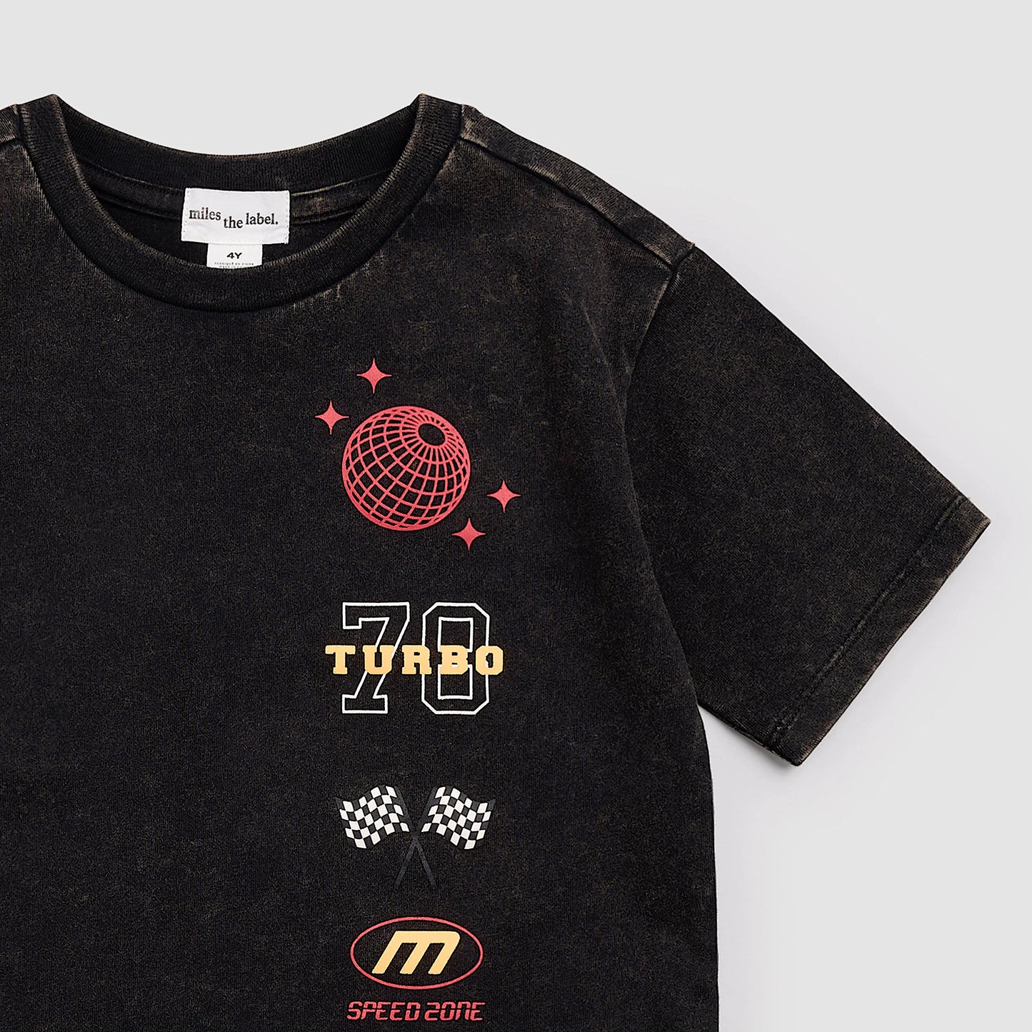 RACING ON BLACK ACID WASH T-SHIRT
