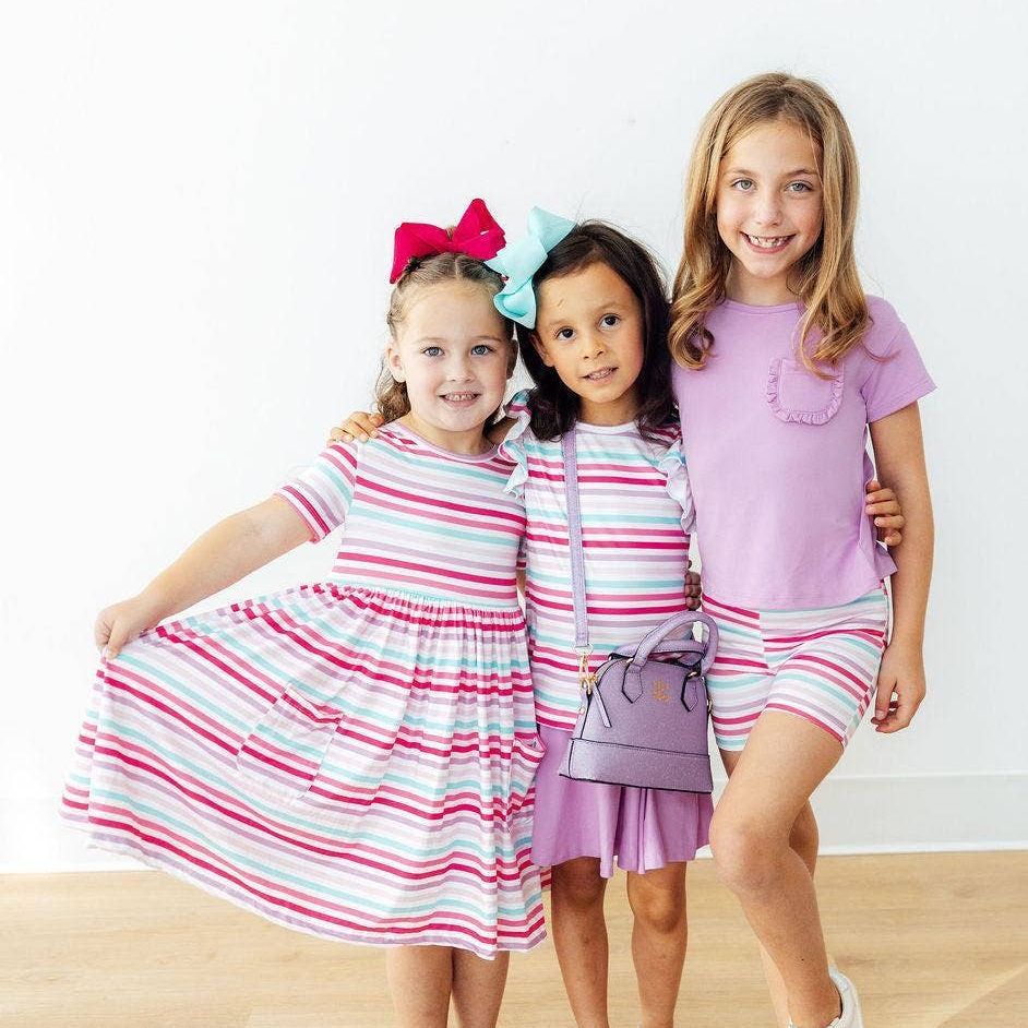 S/S POCKET TWIRL DRESS || PASTEL STRIPES