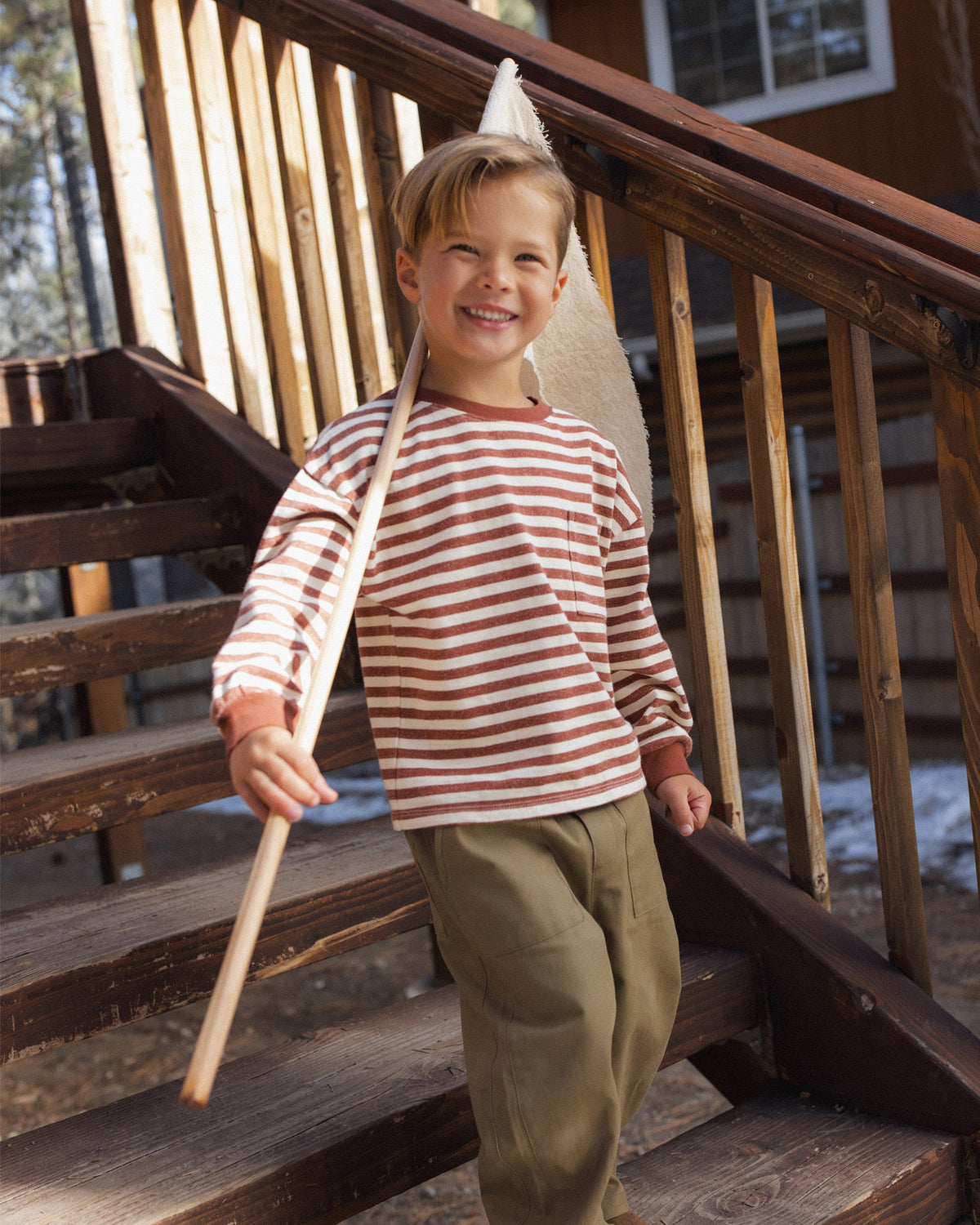 RELAXED LONG SLEEVE TEE || BRICK STRIPE