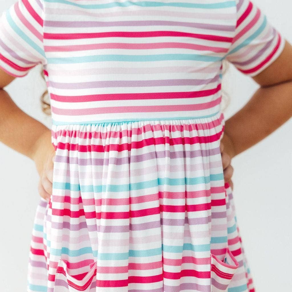 S/S POCKET TWIRL DRESS || PASTEL STRIPES