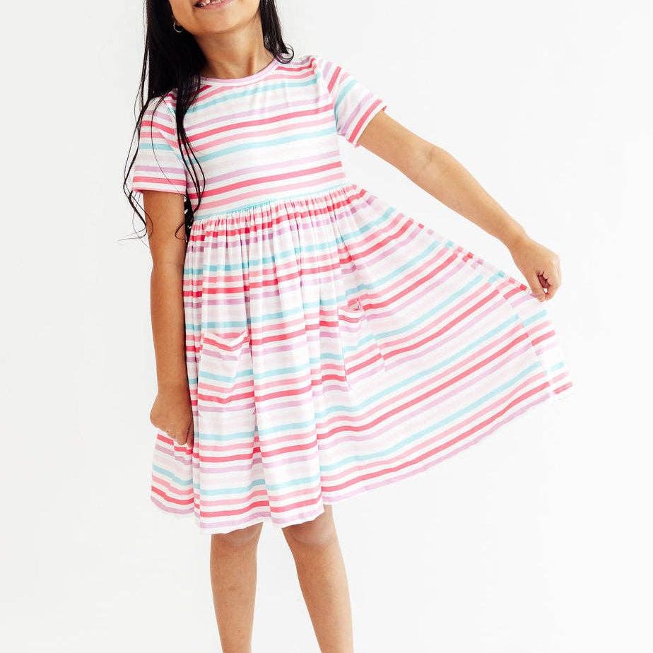 S/S POCKET TWIRL DRESS || PASTEL STRIPES