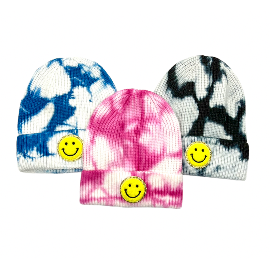 VARSITY SMILEY FACE TIE DYE BEANIE