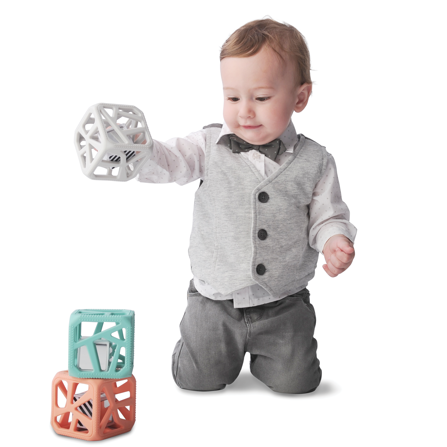 CHEW CUBE || SILICONE TEETHER RATTLE || PINK