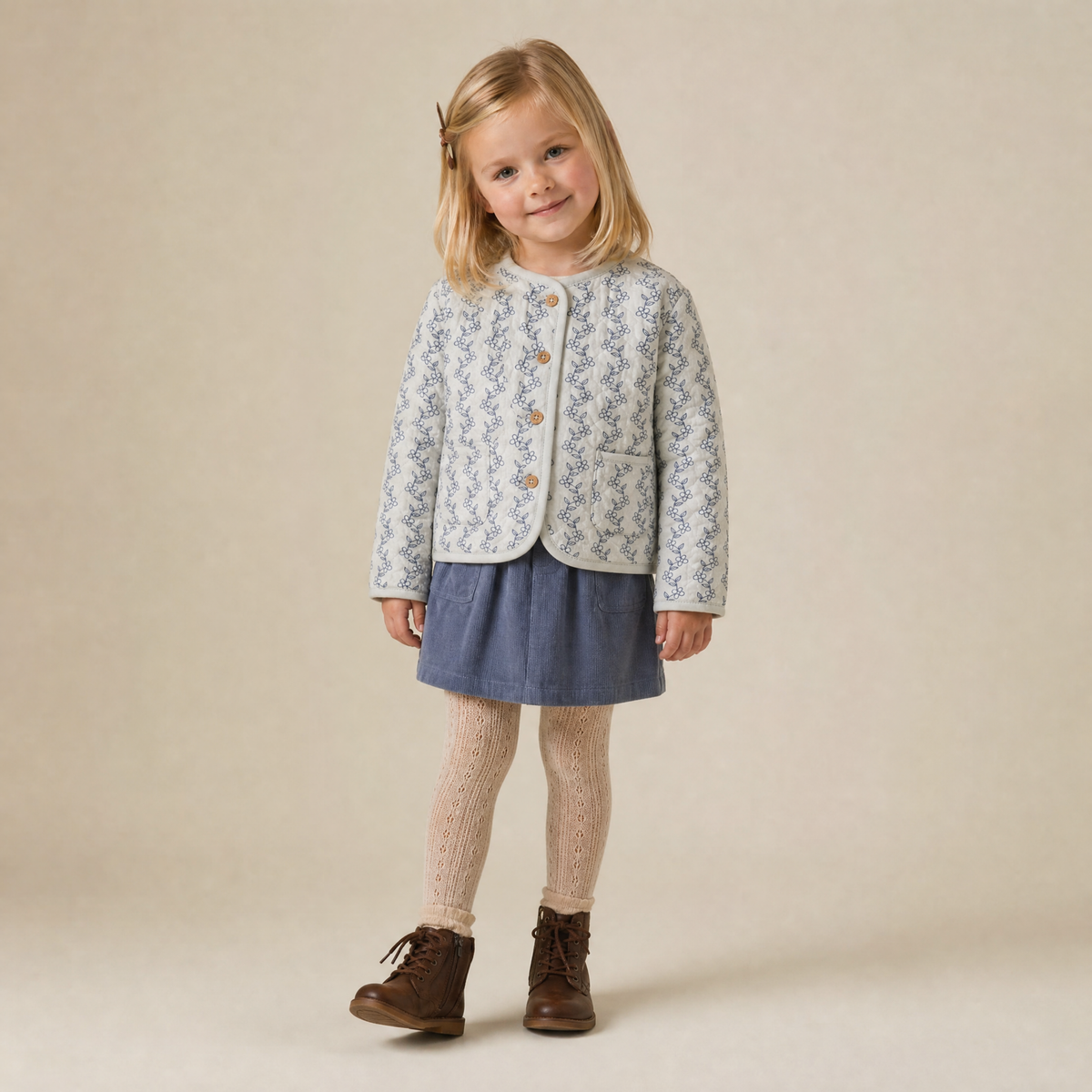Organic Quilted Buttoned Jacket - Bluebell Vine