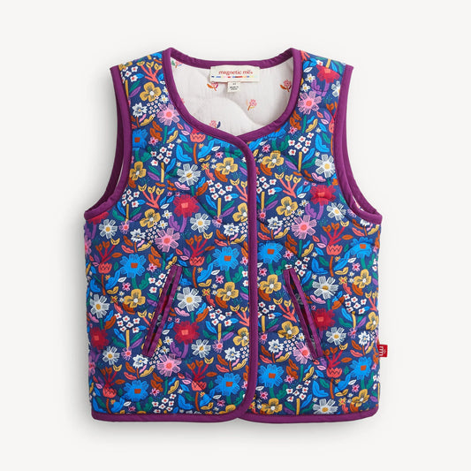 QUILTED REVERSIBLE GIRLS VEST || FLORAL