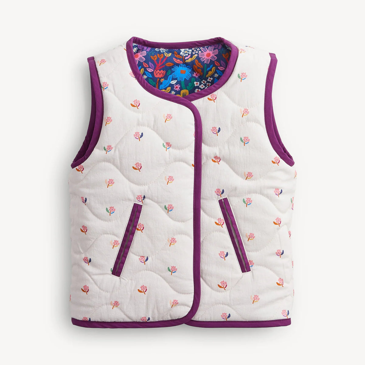 QUILTED REVERSIBLE GIRLS VEST || FLORAL