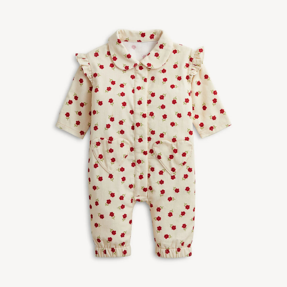 FLORAL CORDUROY RUFFLE JUMPSUIT