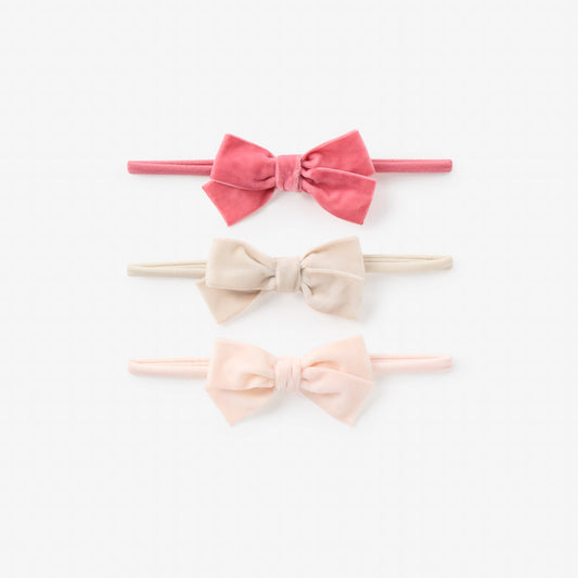 VELVET BOW HEADBANDS 3PK || PINK