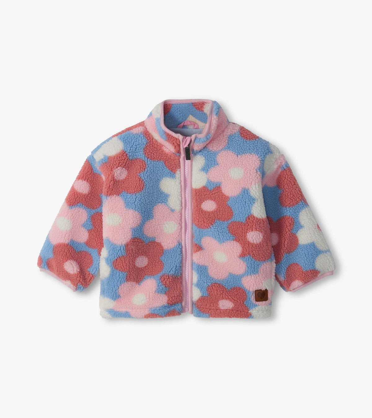 Big Flowers Mock Neck Faux Sherpa Jacket - Kentucky Blue