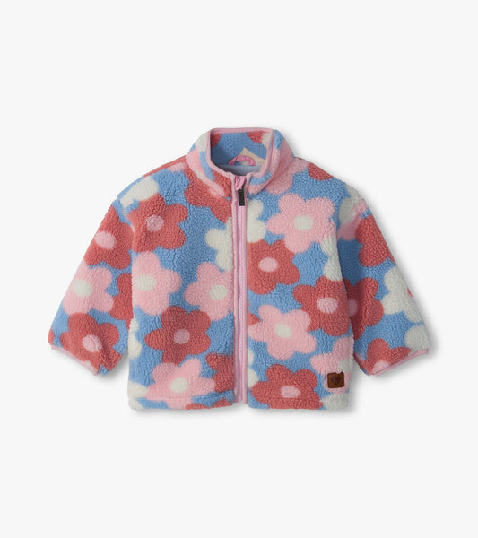 Big Flowers Mock Neck Faux Sherpa Jacket - Kentucky Blue