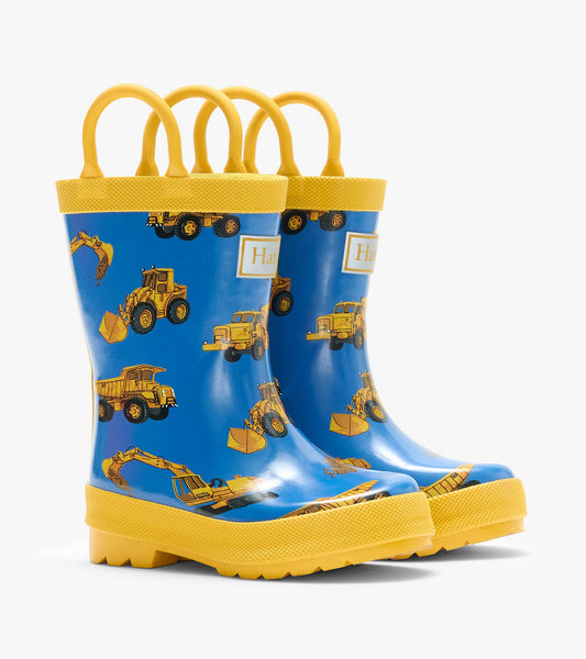 Construction Trucks Rain Boots with Handles - Classic Blue