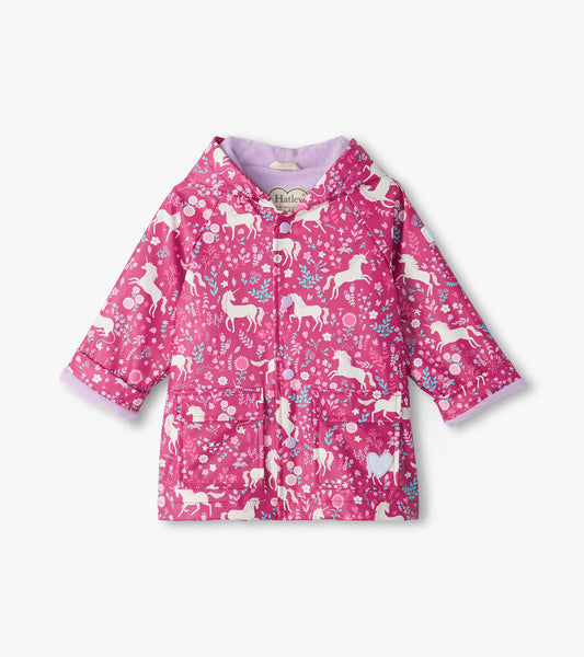 Unicorn Forest Snap Rain Coat - Very Berry
