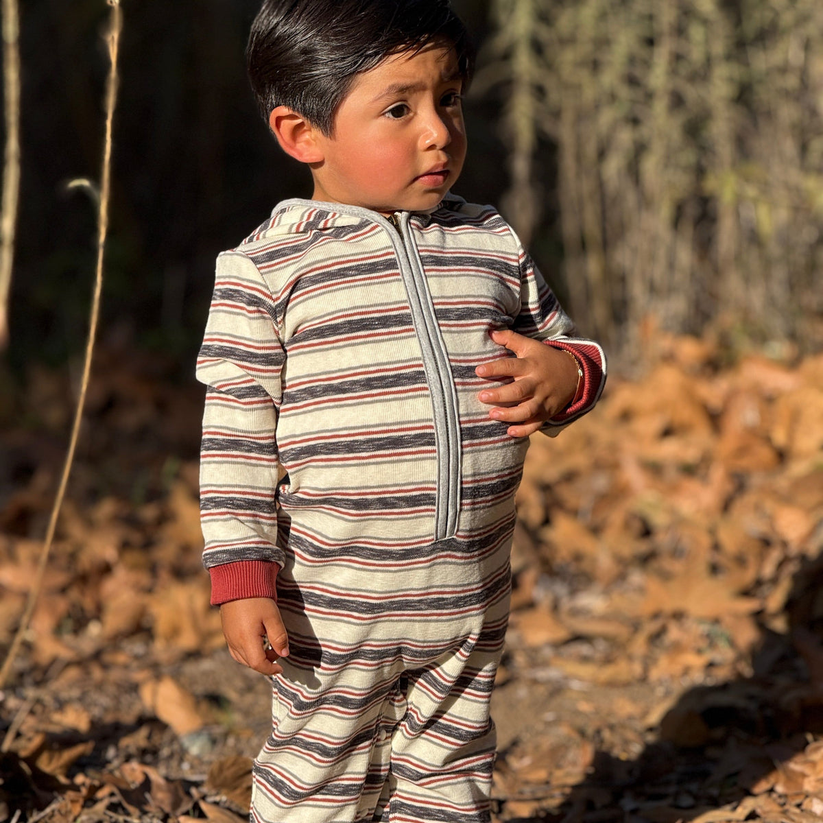 STEFANO Burgundy/Cream Stripe Hooded Romper