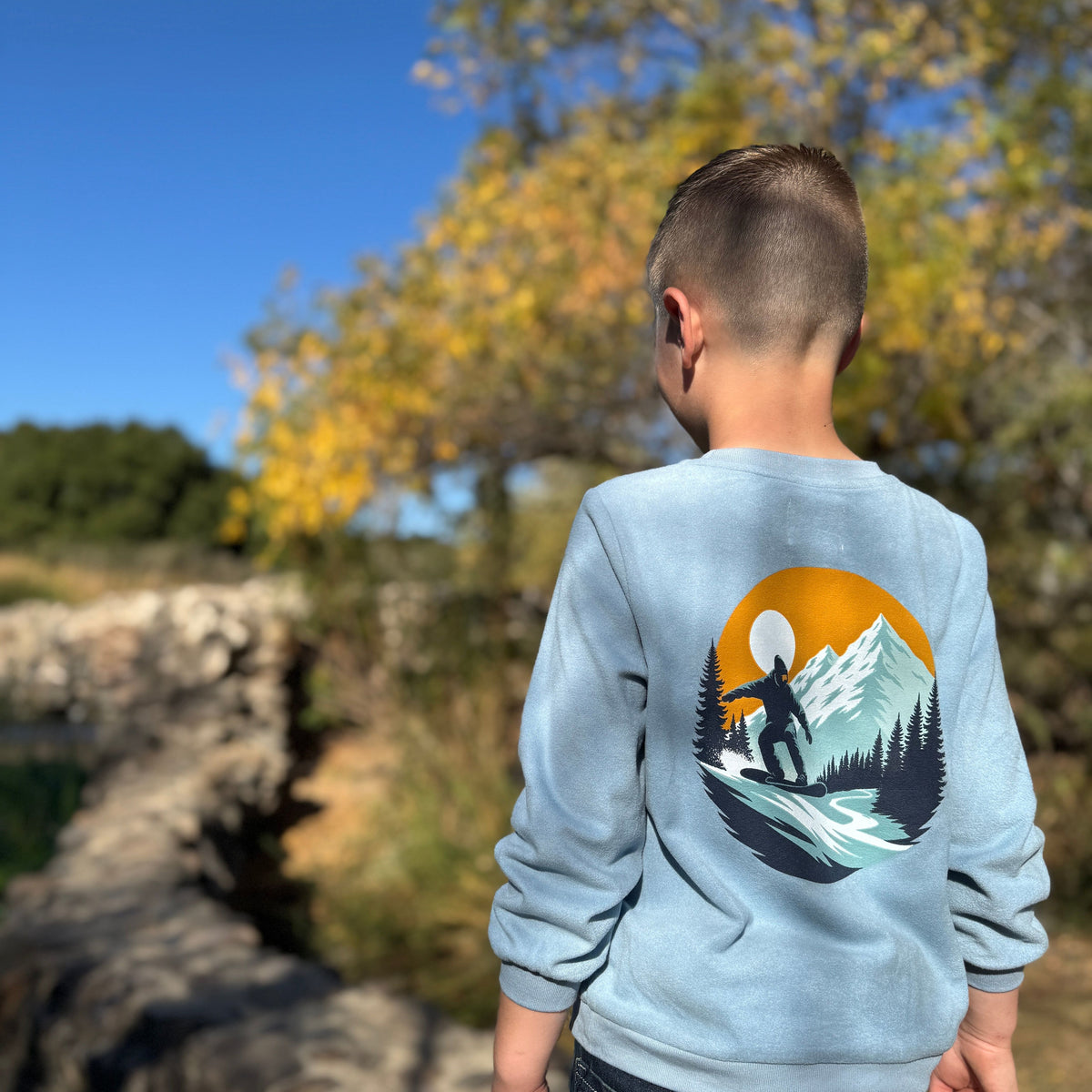 JESTER Blue Snowboard Back Print Sweatshirt