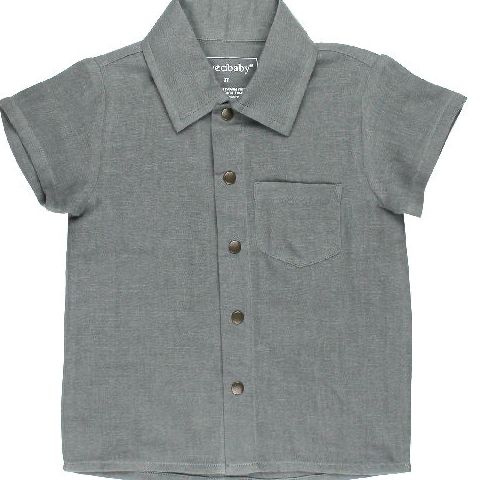 Kids' Muslin Button-Up S/Sleeve - Moonstone