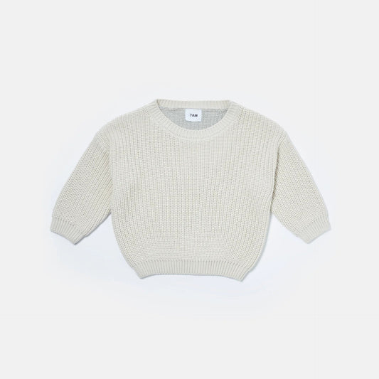 Long Sleeve Sweater Chunky Ecru Pearl Grey