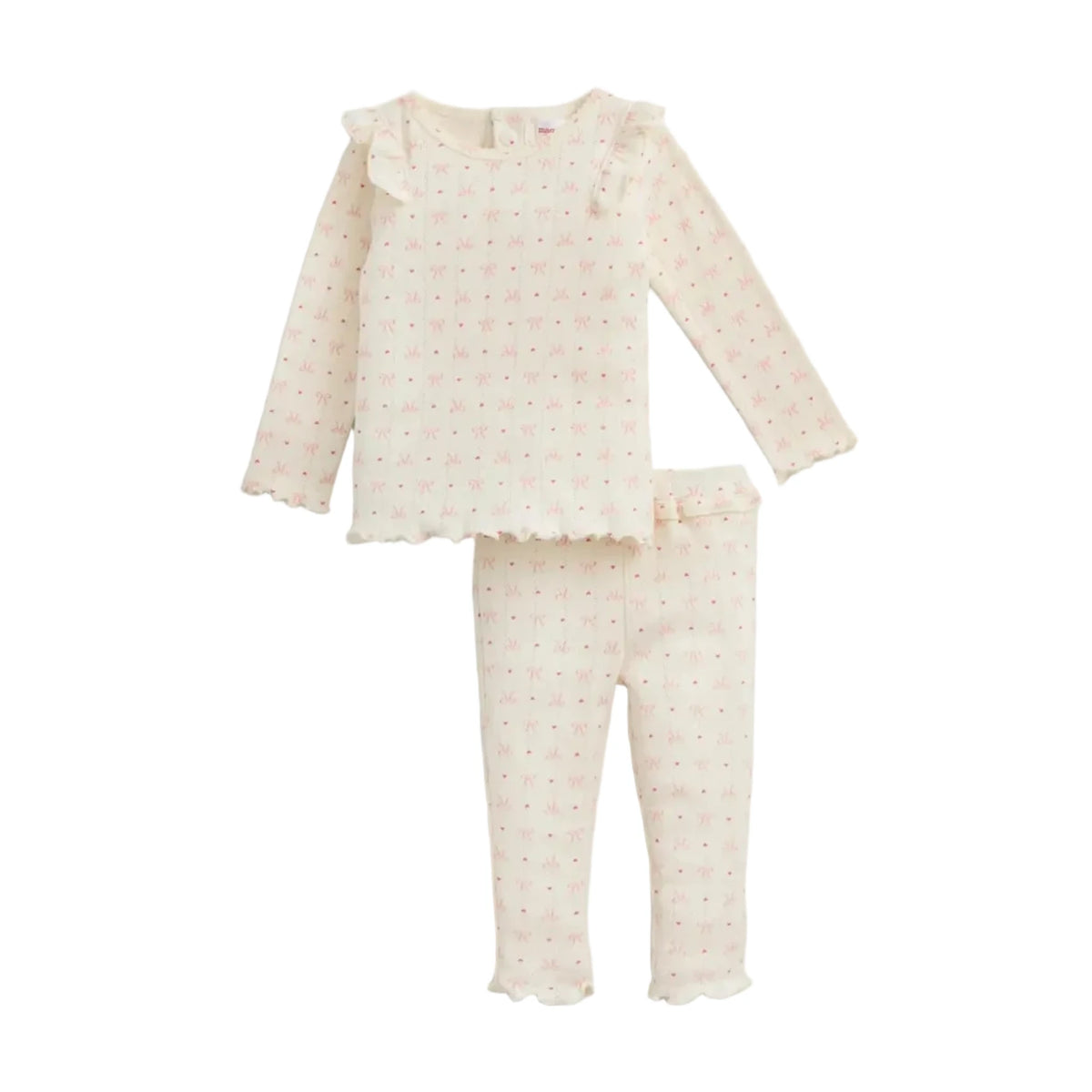 HEART AND BOW POINTELLE RUFFLES PAJAMA SET