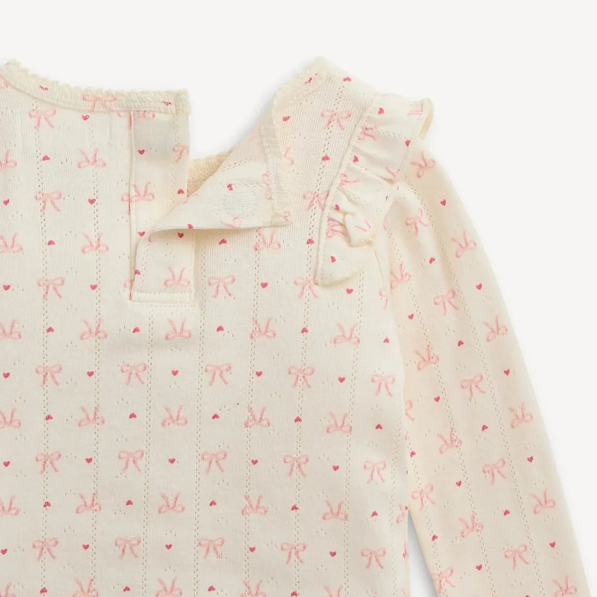 HEART AND BOW POINTELLE RUFFLES PAJAMA SET