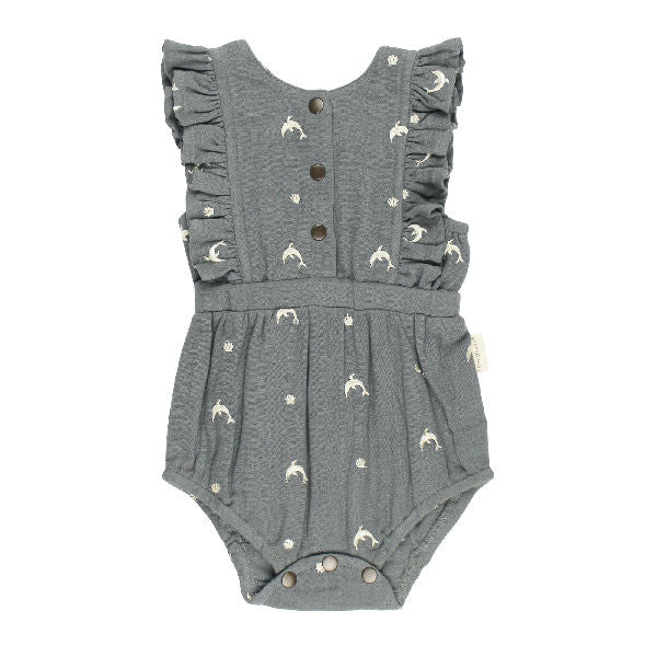 Organic Muslin Ruffle Bodysuit - Moonstone Dolphin