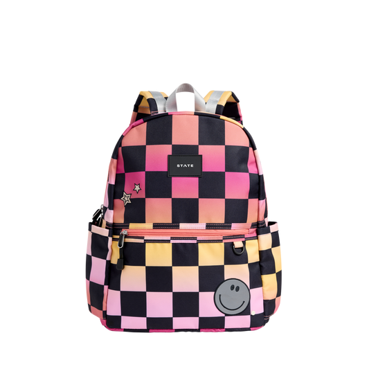Kane Double Pocket Backpack - Pink Checkerboard