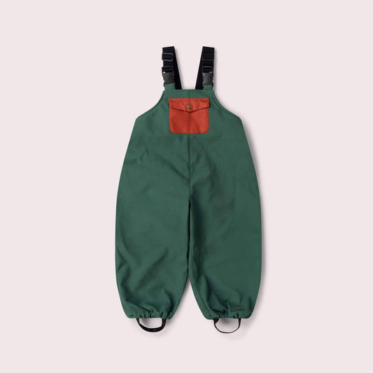 RECYCLED LINED WATERPROOF DUNGAREES || OLIVE