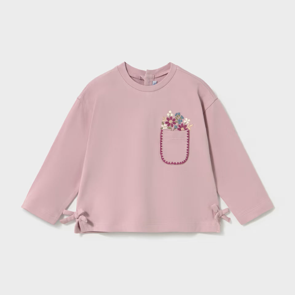 GIRL BOW DETAIL LONG SLEEVE SHIRT || MAUVE
