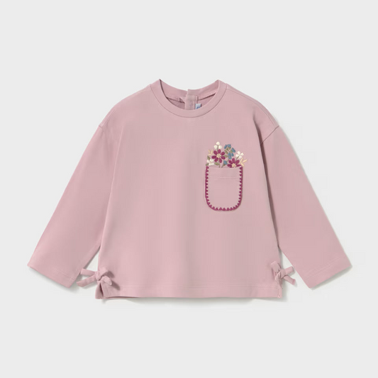 GIRL BOW DETAIL LONG SLEEVE SHIRT || MAUVE