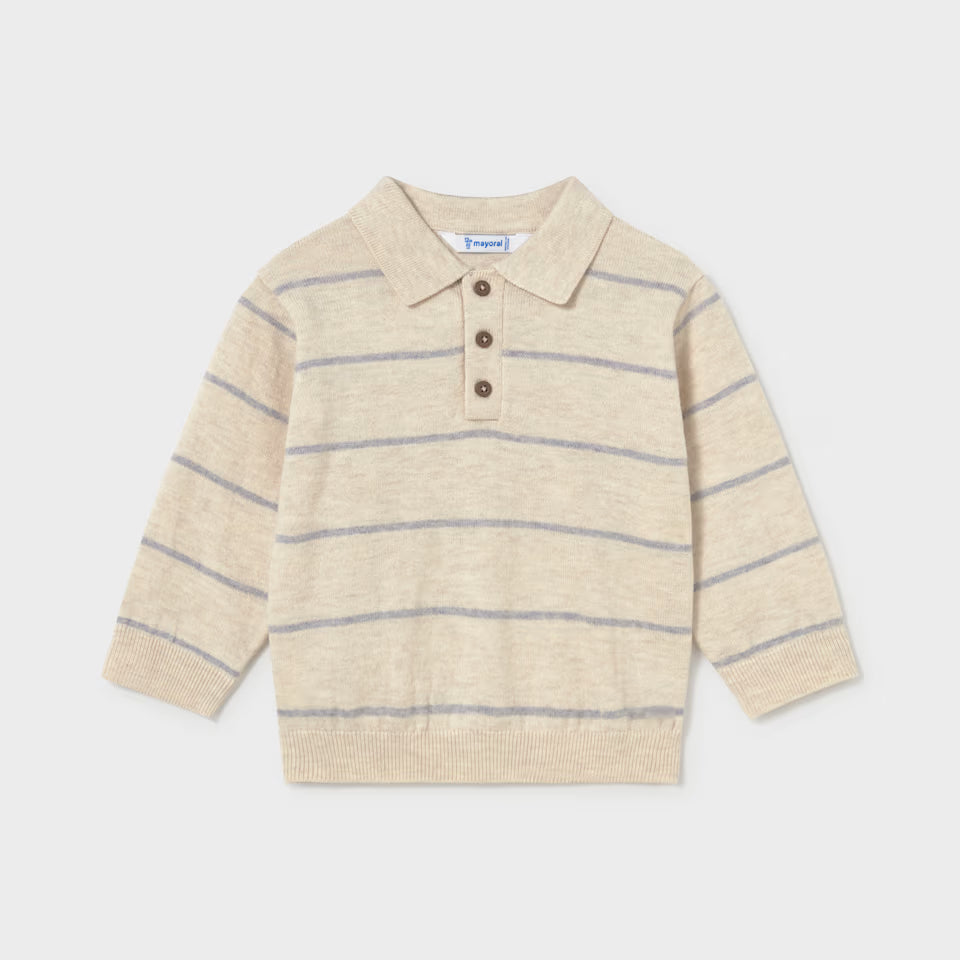 KNIT L/S POLO || STONE
